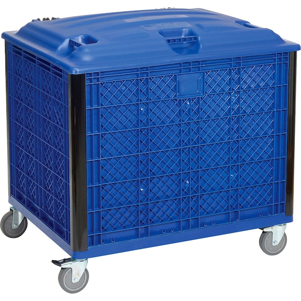Global Industrial Mobile Storage Container W/ Lid, 39-1/4 in L x 31-1/2 in W x 29 in H, Blue, Polypropylene 239452P - main